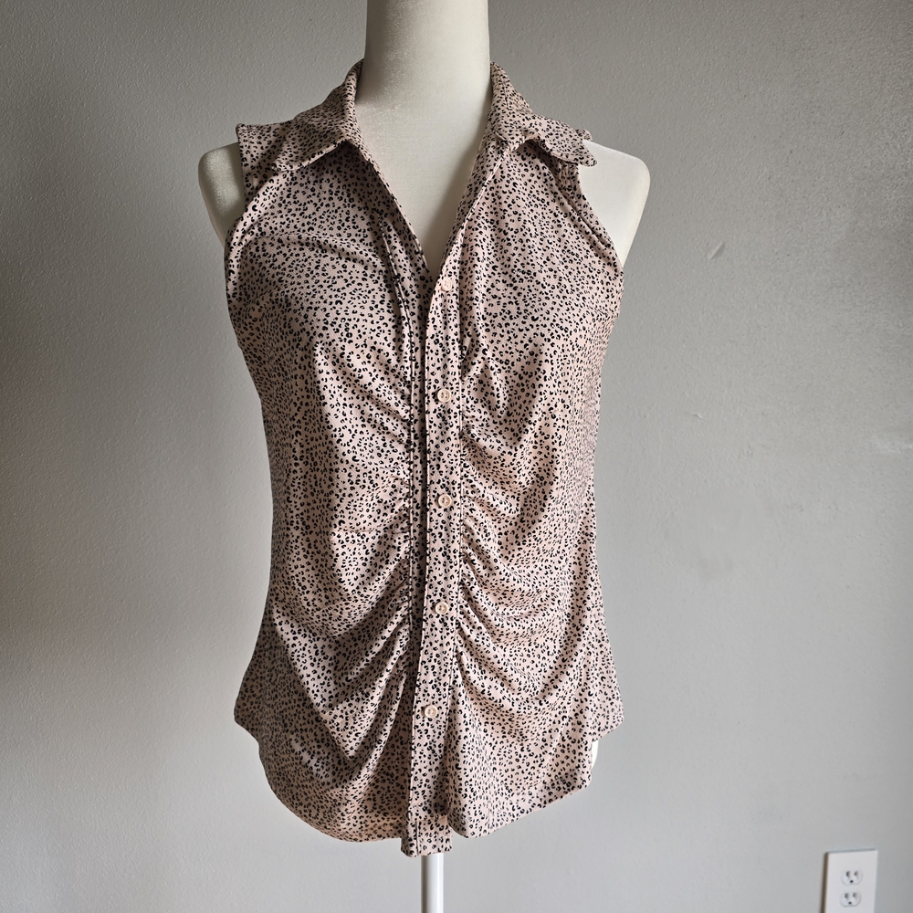Adrianna Papell Pink Ruched Notched Collar Blouse